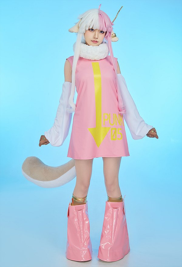 OP Punk-05 Atlas Disfraz de Cosplay Vestido Corto y Bufanda con Guantes y Anillo de Pierna