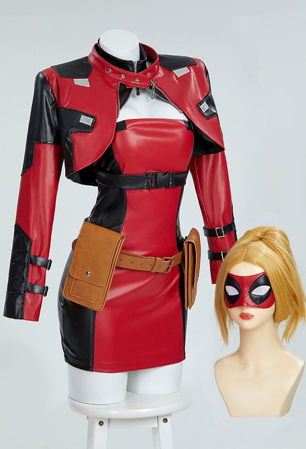 Disfraz de Cosplay Conjunto de traje de carreras sexy derivado de superhéroe vestido y chaqueta con parche en el ojo