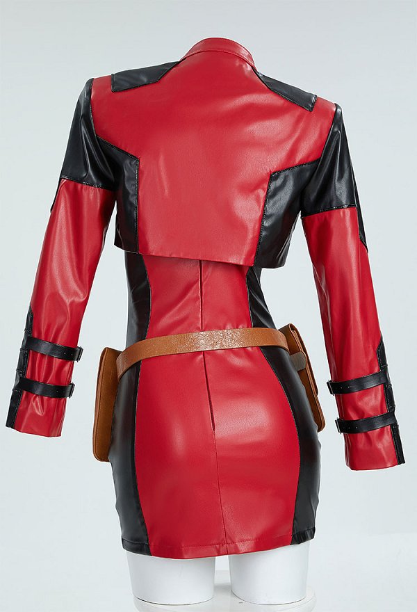Disfraz de Cosplay Conjunto de traje de carreras sexy derivado de superhéroe vestido y chaqueta con parche en el ojo