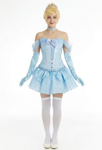 Ensemble robe corset inspiré de la princesse Belle de Cendrillon haut corset à lacets et jupe à volants avec gants et nœud