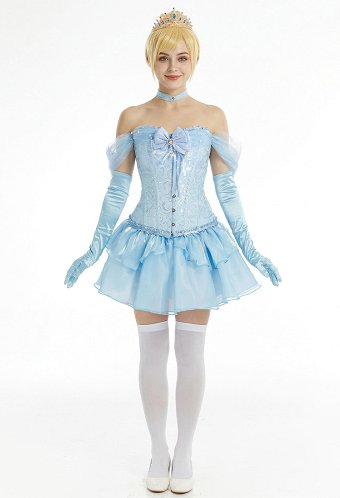 Cinderella Belle Princesa Derivado Corset Vestido Conjunto Corset con Encaje y Falda en Capas con Guantes y Arco