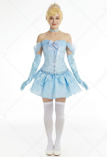 Cinderella Belle Prinzessin Derivative Korsett Kleid Set Schnür Korsett Oberteil geschichteter Rock mit Handschuhen Schleife