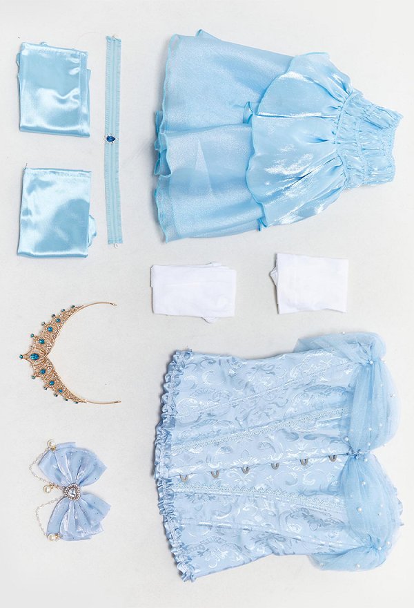 Cinderella Belle Princess Derivative Corset Dress Set Lace-up Corset Top and Layered Skirt with Gloves and Bow