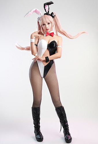 DGRP Bunny Girl Cosplay Costume Bodysuit and Fishnet Stockings with Headband and Wristbands