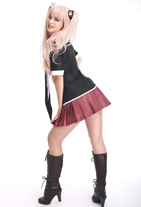 Danganronpa Junko Enoshima Cosplay Costume Uniform Set with 2 Ties and Bear Hairclips Danganronpa Junko Enoshima Cosplay Costume Uniform Set with 2 Ties and Bear Hairclips