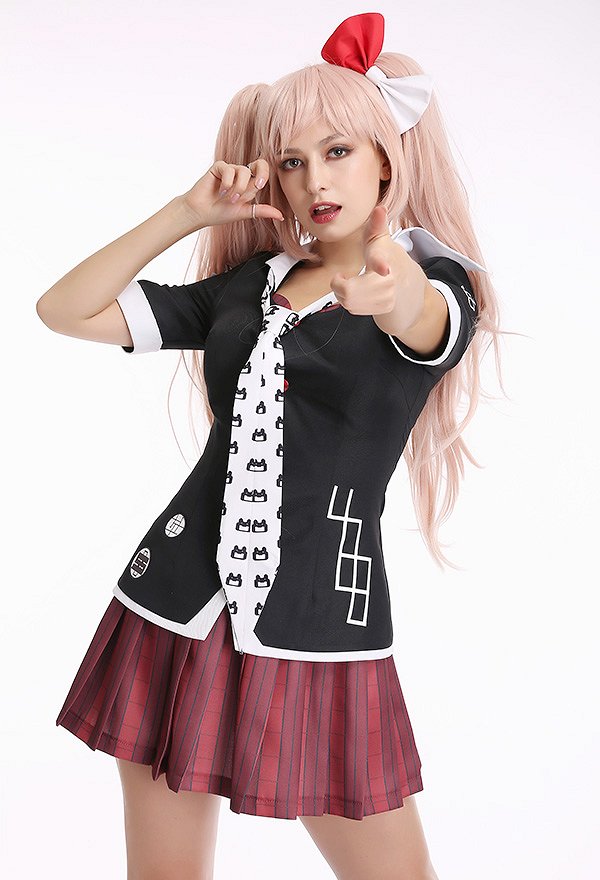 Danganronpa Junko Enoshima Cosplay Costume Uniform Set with 2 Ties and Bear Hairclips Danganronpa Junko Enoshima Cosplay Costume Uniform Set with 2 Ties and Bear Hairclips