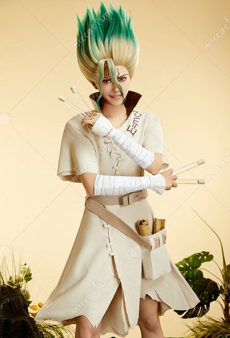 Doctor STONE Senkuu Cosplay Vestido de Traje con Puños Cinturón
