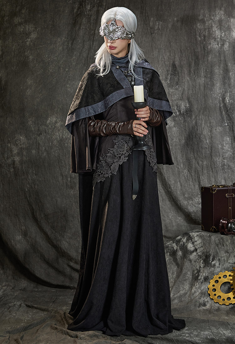 Dark Souls Fire Keeper Cosplay Costume Brown Black Dress with Cape and Gloves