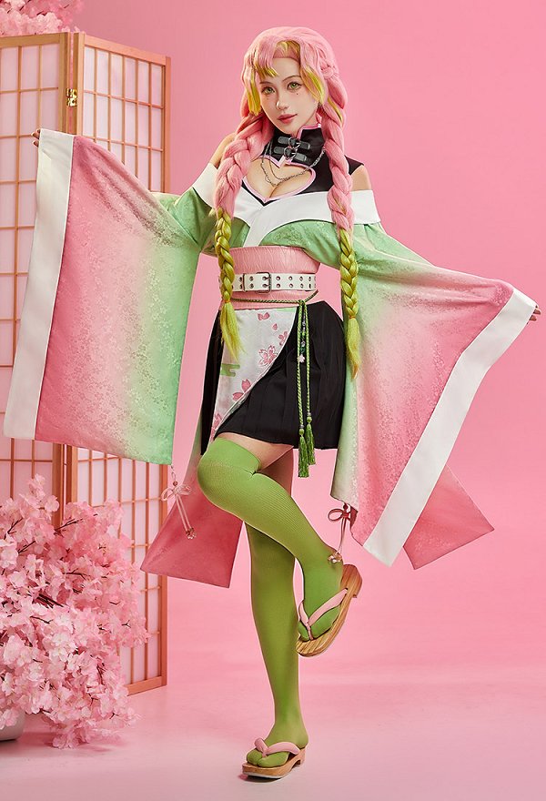 KNY Love Hashira Derivative Klassisches japanisches Kleid und Rock mit Oberteil Taillengürtel