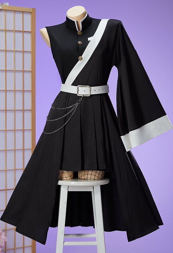 KNY Derivative Team Uniform Outfit Asymmetrical Outwear Skirt and Vest with Belt and Fishnet Stockings