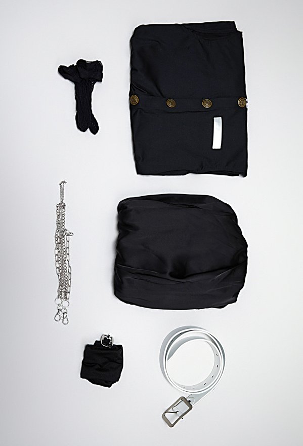 KNY Derivative Team Uniform Outfit Asymmetrical Outwear Skirt and Vest with Belt and Fishnet Stockings
