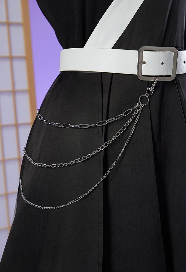 KNY Derivative Team Uniform Outfit Asymmetrical Outwear Skirt and Vest with Belt and Fishnet Stockings