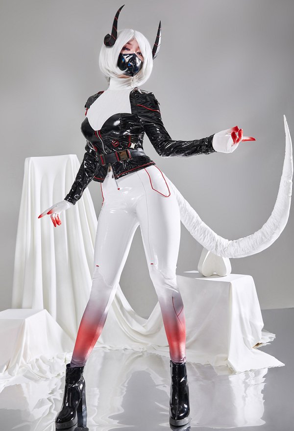 Miccostumes x Mobbunny x Echanis Enicha ThermoALTER Cyberpunk Dragon Girl Costume Lingerie Set Top and Pants with Coat and Tail