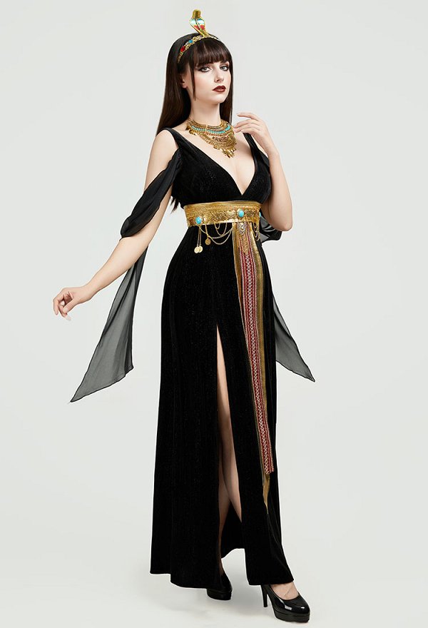 Halloween Cléopâtre Costume Robe de reine égyptienne avec ceinture et diadème