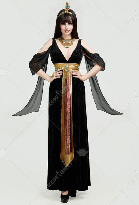 Halloween Cleopatra Cosplay de Reina Egipcia Vestido con Cinturón y Tocado