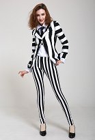 Damen Schwarz und Weiß Streifen Retro Jacke Anzug Kostüm mit Krawatte Damen Schwarz und Weiß Streifen Retro Jacke Anzug Kostüm mit Krawatte