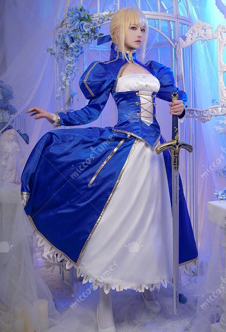 Fate Stay Night Saber Costume de Cosplay Chemisier et jupe avec pince à cheveux