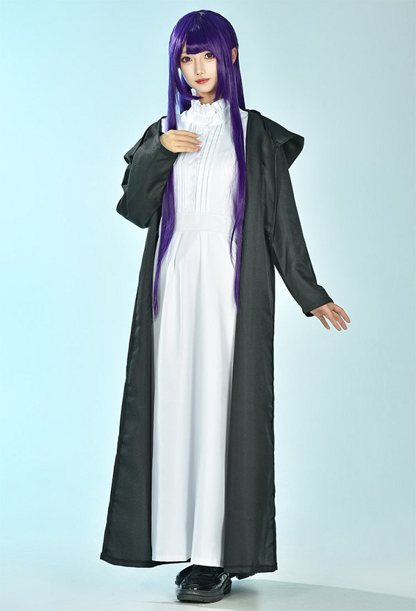Friren Fern cosplay de helecho: abrigo con capucha y vestido largo para mujer