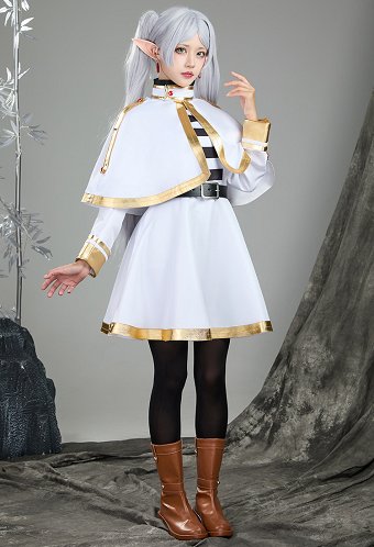 Friren Disfraz de cosplay vestido y capa con cinturón y orejas de elfo