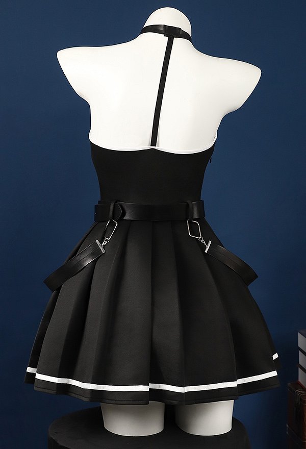 Friren Übel cosplay Vestido halter y brazaletes con anillos en las piernas y calcetines hasta la pantorrilla