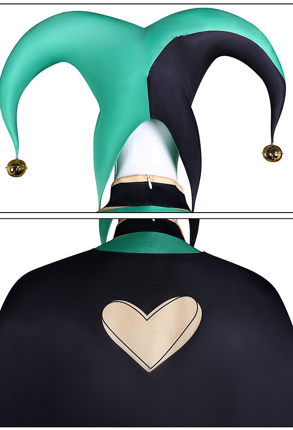 The Freak Circus Harlequin Cosplay Costume Green Clown Outfit Lining and Jacket Trousers and Cape