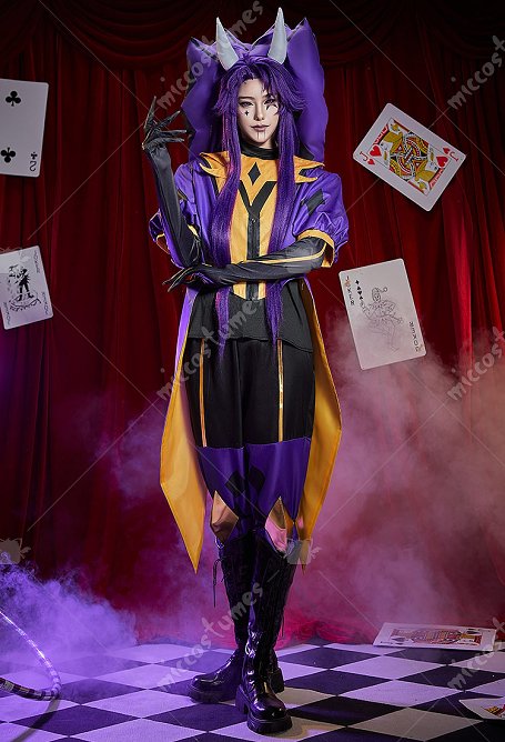 The Freak Circus The Jester Cosplay Costume Purple Clown Costume Lining and Trousers Cape and Mask