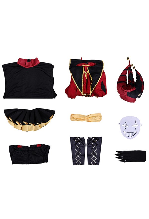 Costume de cosplay Pierrot Freak Circus costume de clown rouge comprenant une doublure une veste un pantalon et un masque