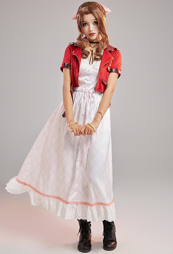 FF Aeris Gainsborough Cosplay Conjunto de disfraz con accesorios