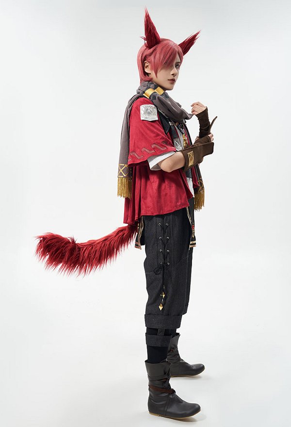 Unisex FF G'raha Tia Cosplay Ohr Schal Hosen Zubehör Handschuhe Top Set Cosplay Kostüm