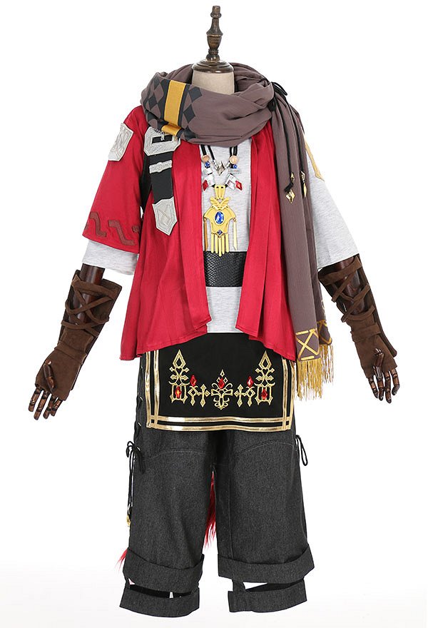 Unisex FF G'raha Tia Cosplay Ohr Schal Hosen Zubehör Handschuhe Top Set Cosplay Kostüm