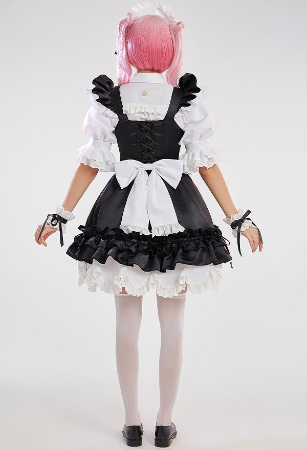 Women FF14 Housemaid's Uniform Cosplay Costume Maid Outfit Dress and Shirt with Apron