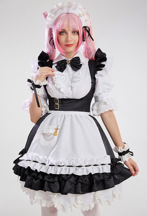 Women FF14 Housemaid's Uniform Cosplay Costume Maid Outfit Dress and Shirt with Apron
