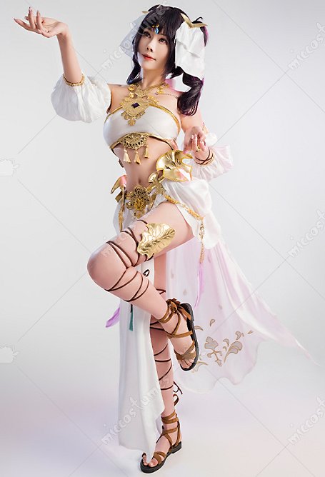 Femmes FF14 Étrangers Danseur Tenue de Jeux Cosplay Costume Top à Licou et Jupe Ensemble