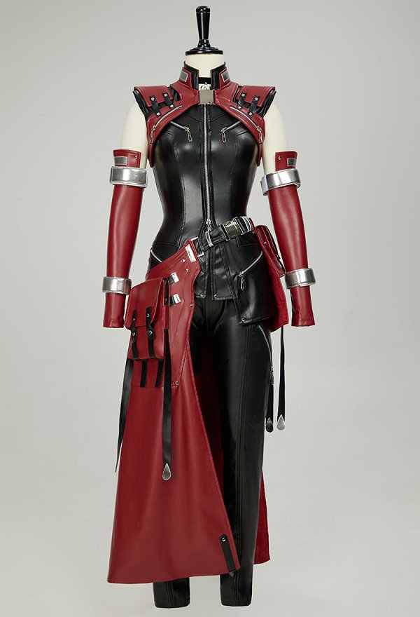 FF Aeris Disfraz de Cosplay Camisa y pantalón rojo y negro combinados con una falda y un chaleco FF Aeris Disfraz de Cosplay Camisa y pantalón rojo y negro combinados con una falda y un chaleco