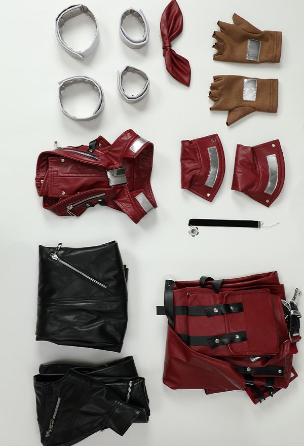 FF Aeris Disfraz de Cosplay Camisa y pantalón rojo y negro combinados con una falda y un chaleco FF Aeris Disfraz de Cosplay Camisa y pantalón rojo y negro combinados con una falda y un chaleco