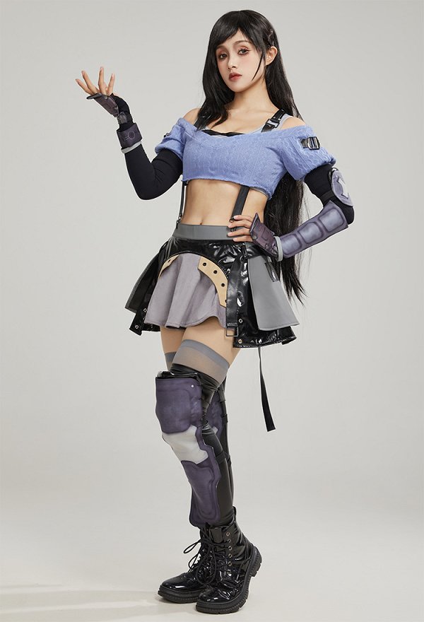 FF Tife Disfraz de Cosplay El Chaleco y la Blusa se Combinan con Una Falda Corta y Mangas de Brazo