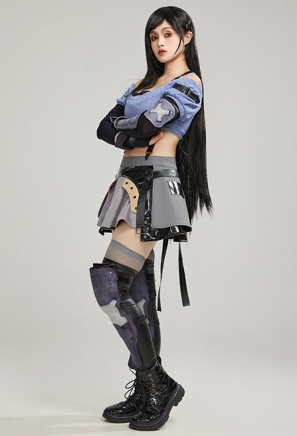 FF Tife Disfraz de Cosplay El Chaleco y la Blusa se Combinan con Una Falda Corta y Mangas de Brazo