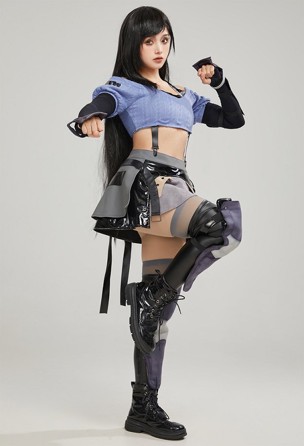 FF Tife Disfraz de Cosplay El Chaleco y la Blusa se Combinan con Una Falda Corta y Mangas de Brazo