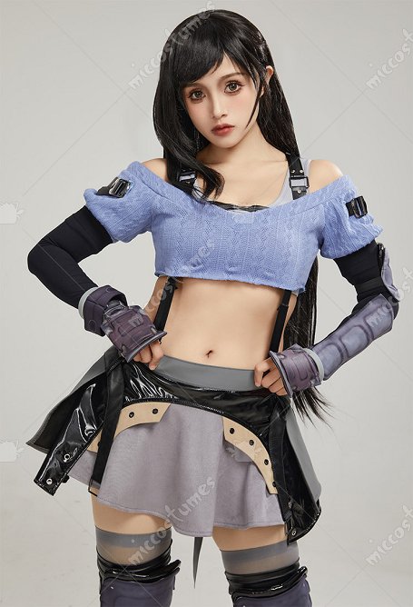 FF Tife Cosplay Costume Gilet et Top avec Jupe Courte et Manches 