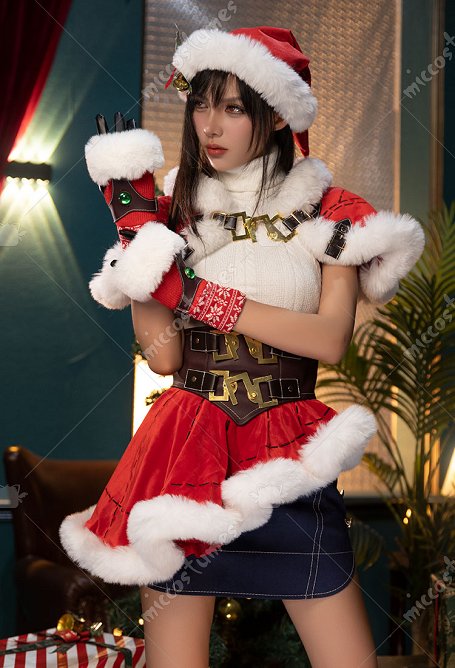 FF Costume de Cosplay Tifa Pull et Cape avec Jupe Longue Rouge et Jupe Courte Bleue