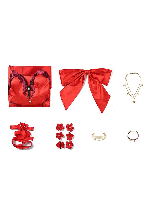 FF Aeris Cosplay Disfraz Vestido Rojo con Collar y Pulsera