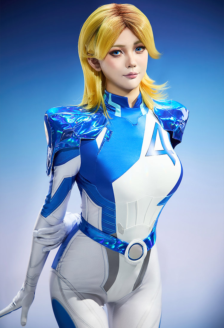 Rival Girl Sue Storm Cosplay Costume Mono de una pieza con cinturón de armadura de hombro