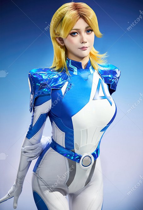 Rival Girl Sue Storm Cosplay Costume Mono de una pieza con cinturón de armadura de hombro