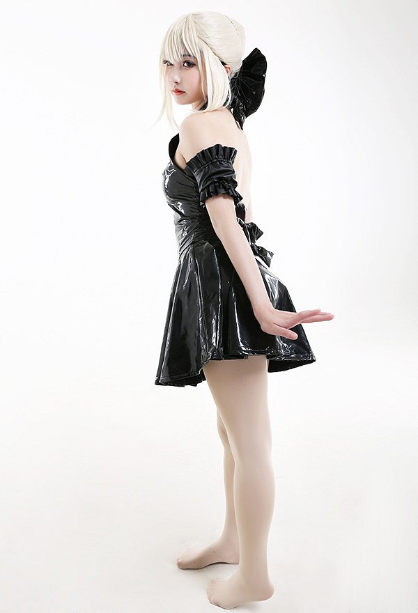 Fate/hollow Ataraxia Saber Alter Cosplay Costume Backless A Line Leather Dress Swimsuit Swimwear with Headwear