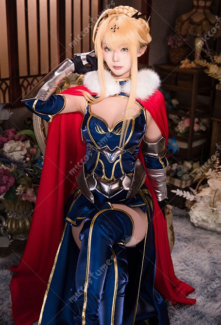 FGO Saber Altria Cosplay Costume Dress with Cape and Crown