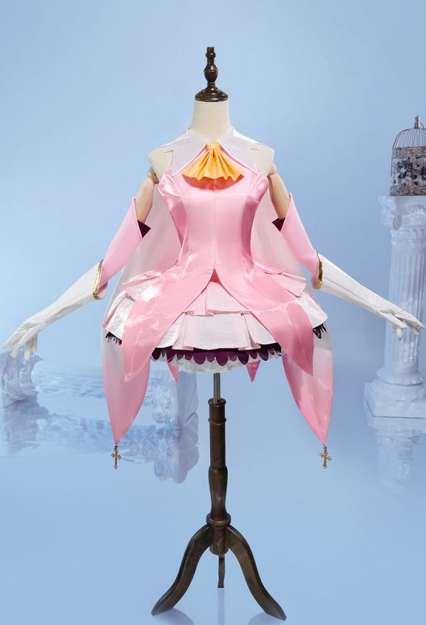FSN Illya Cosplay Costume Pink Top Skirt Set with Sleeves Gloves