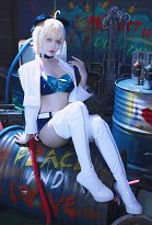 FSN Saber Altria Racing Girl Cosplay Costume Tube Top and Shorts with Jacket and Socks FSN Saber Altria Racing Girl Cosplay Costume Tube Top and Shorts with Jacket and Socks