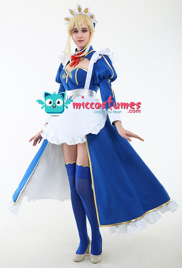 Fate Grand Order Artoria Pendragon Lancer Maid Cosplay Costume Dress with Katyusha