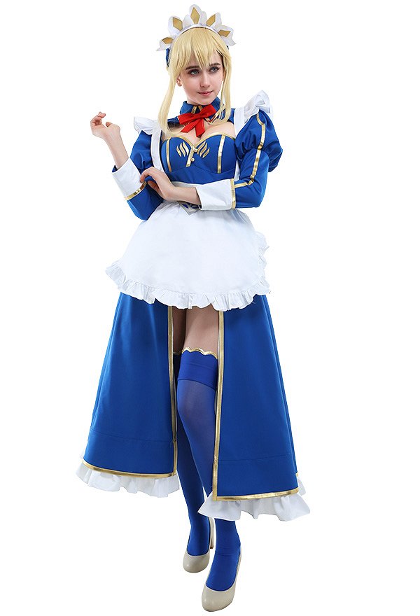 Fate Grand Order Artoria Pendragon Lancer Maid Cosplay Costume Dress with Katyusha