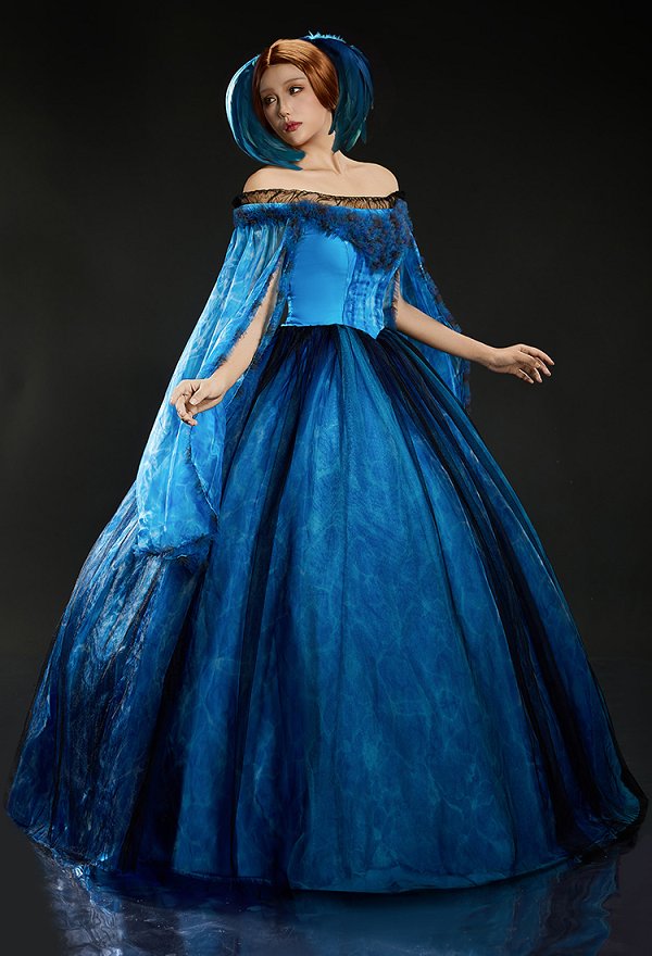 Frankenstein Elizabeth Cosplay Costume Blue Long Dress